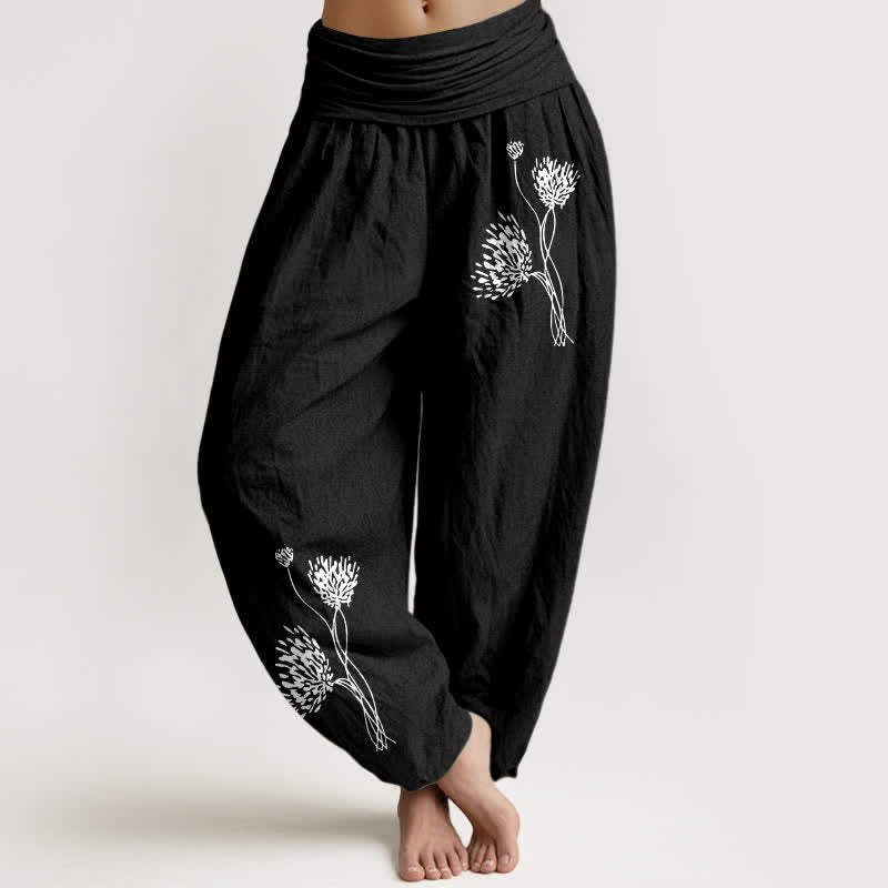 Buddha Stones Pantaloni harem da donna in puro cotone con fantasia botanica e vita elasticizzata. - Nero - US16, UK/AU20, EU48 (3XL) - image 5