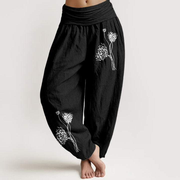 Buddha Stones Pantaloni harem da donna in puro cotone con fantasia botanica e vita elasticizzata. - Nero - US16, UK/AU20, EU48 (3XL) - image 5