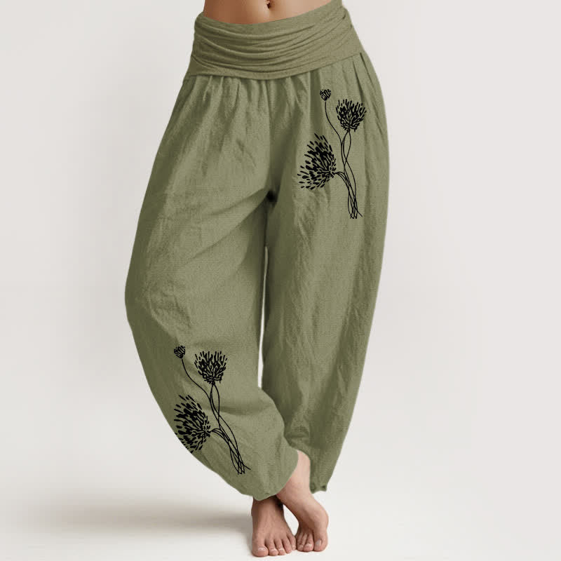 Buddha Stones Pantaloni harem da donna in puro cotone con fantasia botanica e vita elasticizzata. - Verde oliva - US16, UK/AU20, EU48 (3XL) - image 14