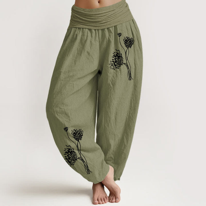 Buddha Stones Pantaloni harem da donna in puro cotone con fantasia botanica e vita elasticizzata. - Verde oliva - US16, UK/AU20, EU48 (3XL) - image 14