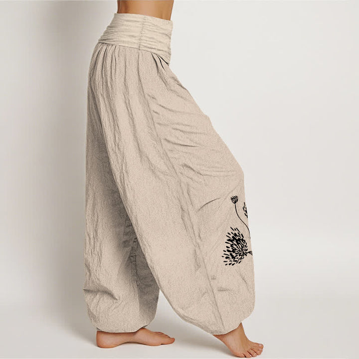 Buddha Stones Pantaloni harem da donna in puro cotone con fantasia botanica e vita elasticizzata. - image 1