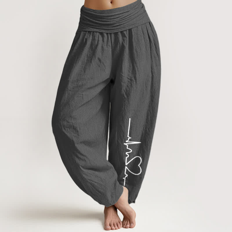 Buddha Stones Pantaloni harem da donna in puro cotone con motivo a cuori e vita elasticizzata. - Grigio tenue - US16, UK/AU20, EU48 (3XL) - image 11