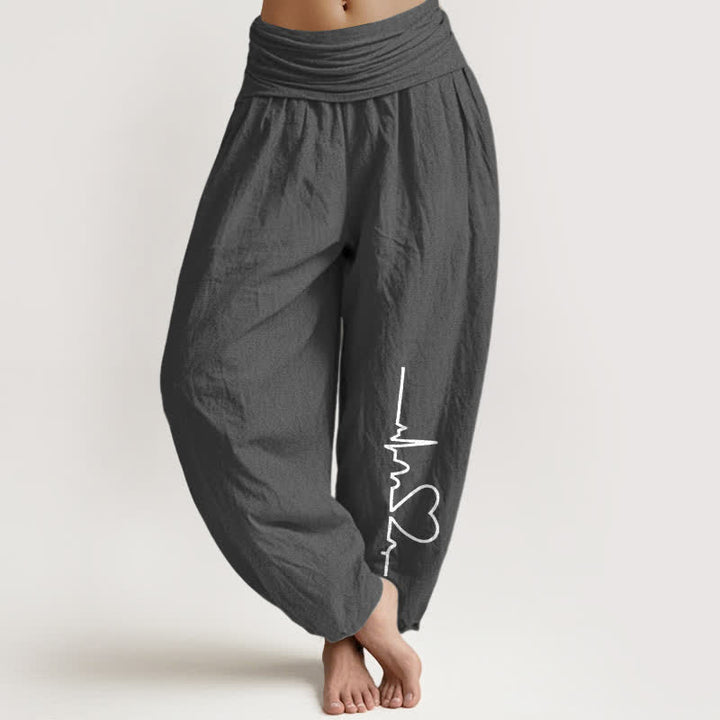 Buddha Stones Pantaloni harem da donna in puro cotone con motivo a cuori e vita elasticizzata. - Grigio tenue - US16, UK/AU20, EU48 (3XL) - image 11