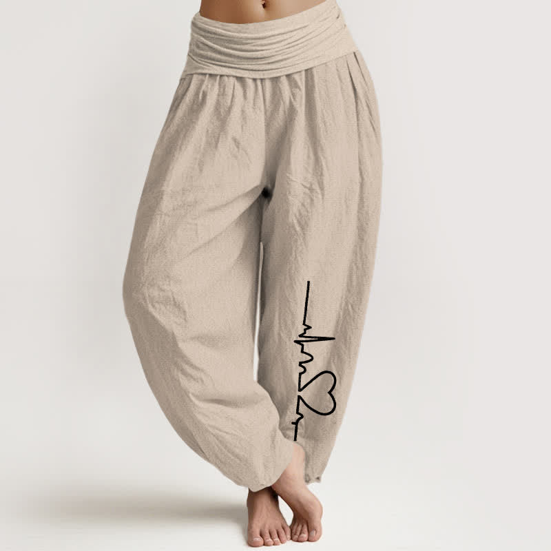 Buddha Stones Pantaloni harem da donna in puro cotone con motivo a cuori e vita elasticizzata. - Tan - US16, UK/AU20, EU48 (3XL) - image 0