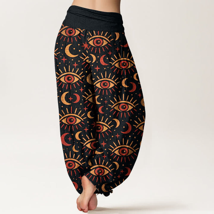 Buddha Stones Pantaloni harem da donna in cotone con motivo occhio mistico e luna, con elastico in vita. - image 10