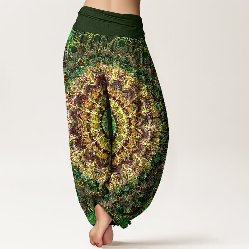 Buddha Stones Pantaloni harem da donna in puro cotone con motivo mandala e piume, vita elasticizzata. - image 10