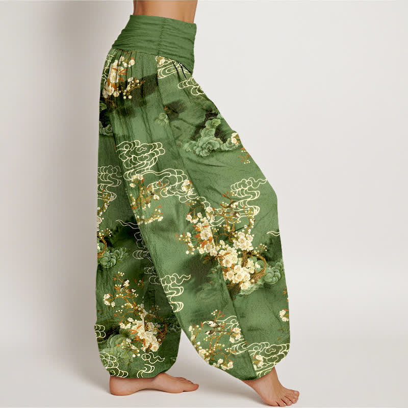 Buddha Stones Pantaloni harem da donna in puro cotone con fantasia floreale e nuvole, vita elasticizzata. - image 6