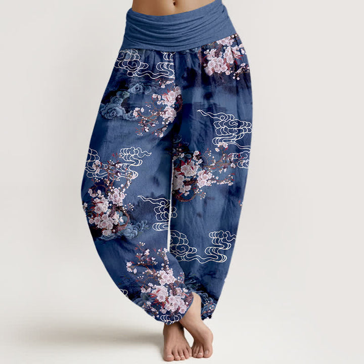 Buddha Stones Pantaloni harem da donna in puro cotone con fantasia floreale e nuvole, vita elasticizzata. - Marina - US16, UK/AU20, EU48 (3XL) - image 8