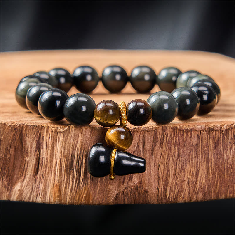 Buddha Stones Braccialetto cinese vintage di protezione in zucca di ossidiana arcobaleno - Ossidiana arcobaleno da 10 mm (cambia colore a seconda della luce) - image 10
