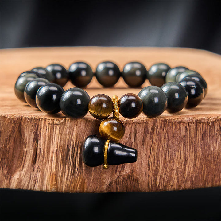 Buddha Stones Braccialetto cinese vintage di protezione in zucca di ossidiana arcobaleno - Ossidiana arcobaleno da 10 mm (cambia colore a seconda della luce) - image 10