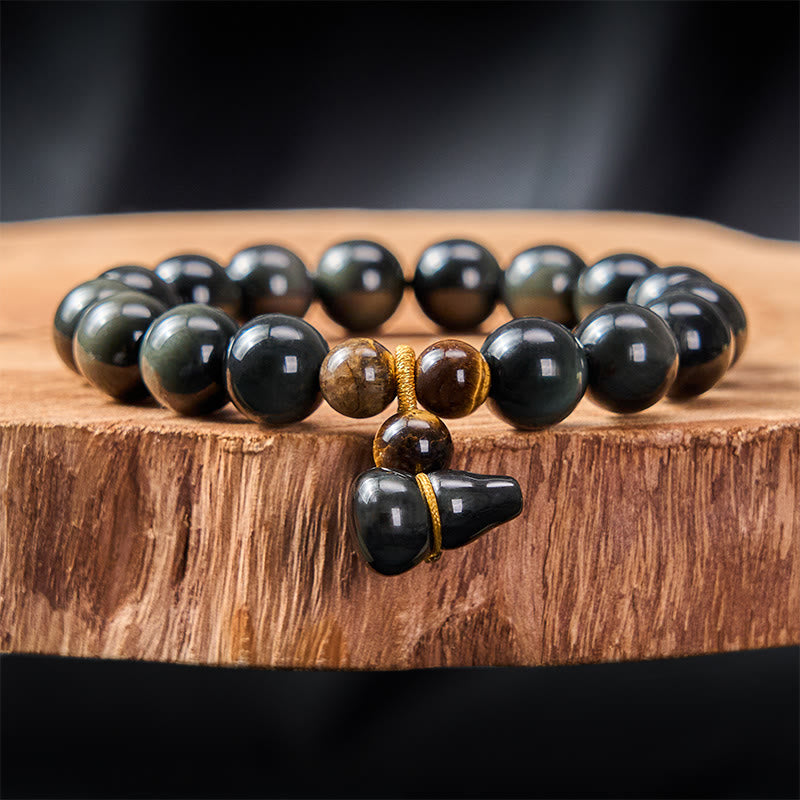 Buddha Stones Braccialetto cinese vintage di protezione in zucca di ossidiana arcobaleno - Ossidiana arcobaleno da 12 mm (il colore cambia a seconda della luce) - image 16