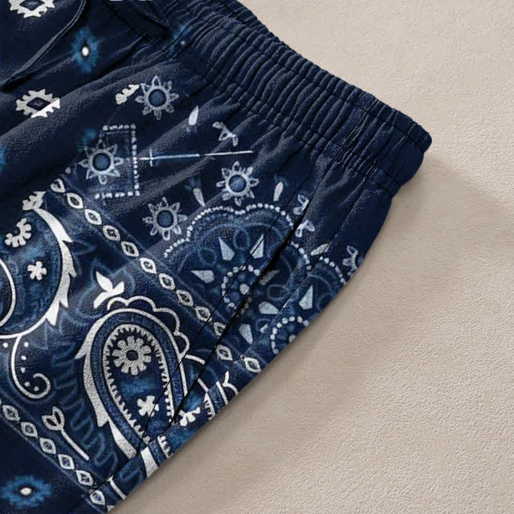 Buddha Stones Pantaloni da uomo affusolati con tasche, in cotone con motivo paisley. - image 2