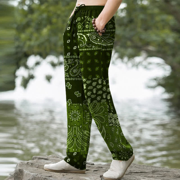 Buddha Stones Pantaloni da uomo affusolati con tasche, in cotone con motivo paisley. - image 7