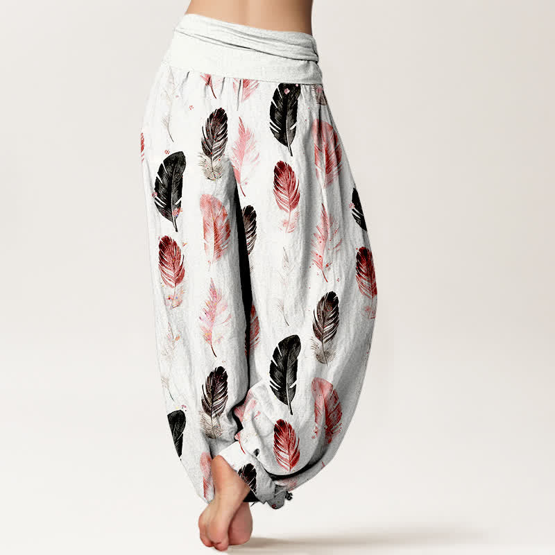 Buddha Stones Pantaloni harem da donna in puro cotone con fantasia a piume e vita elasticizzata - image 2