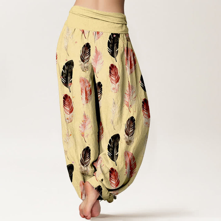 Buddha Stones Pantaloni harem da donna in puro cotone con fantasia a piume e vita elasticizzata - image 7