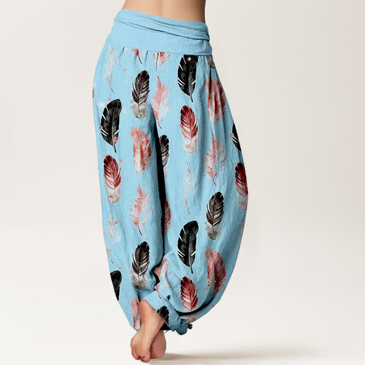 Buddha Stones Pantaloni harem da donna in puro cotone con fantasia a piume e vita elasticizzata - image 10