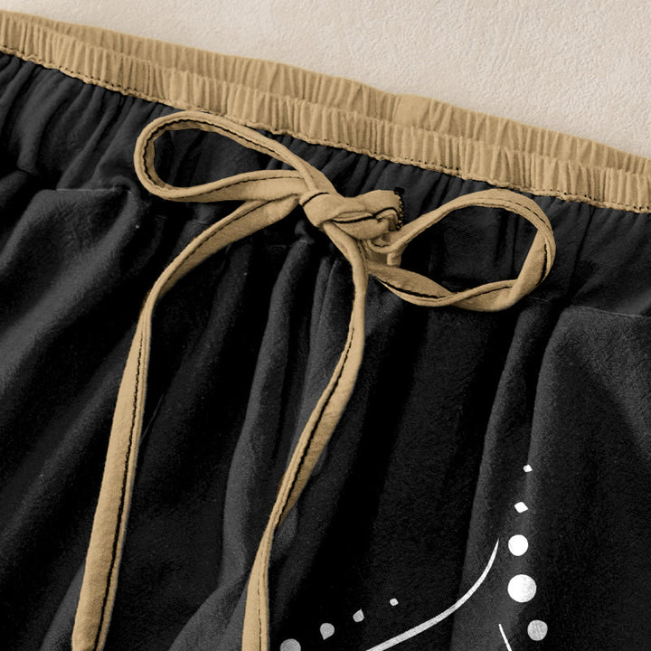 Buddha Stones Pantaloni da donna in puro cotone con elastico in vita e tasche, fantasia Lotus OM. - image 1