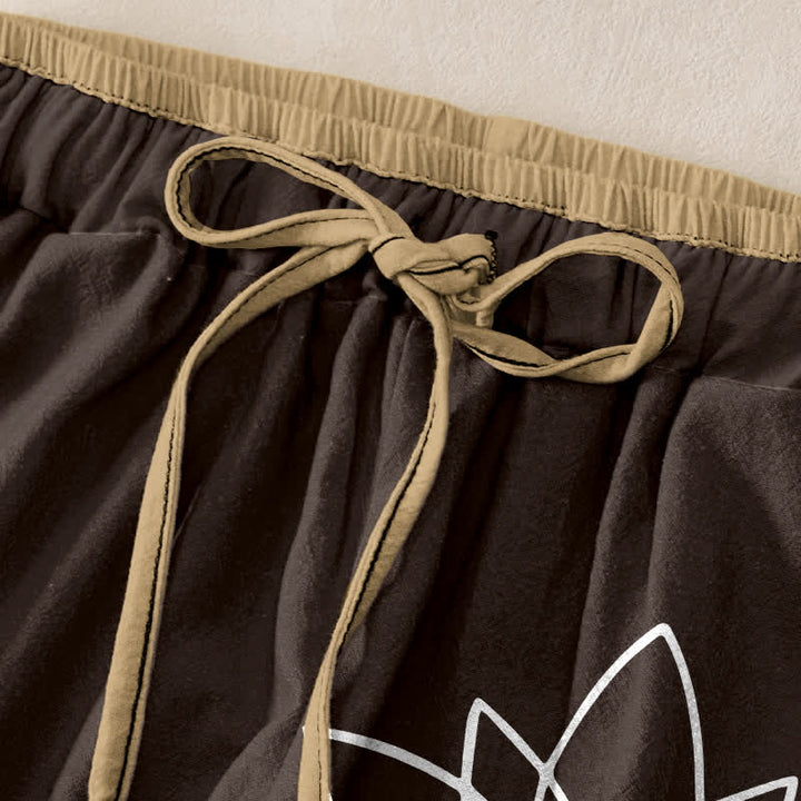 Buddha Stones Pantaloni da donna in puro cotone con motivo zen a loto, elastico in vita e tasche. - image 1