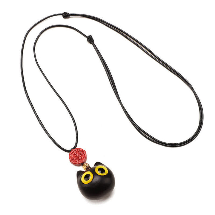 Buddha Stones Collana regolabile con gatto portafortuna in legno di ebano e sandalo rosso. - image 10