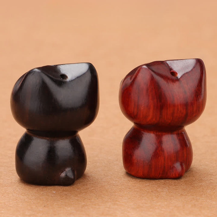 Buddha Stones Collana con ciondolo a forma di gatto carino in legno di ebano e sandalo rosso - image 14