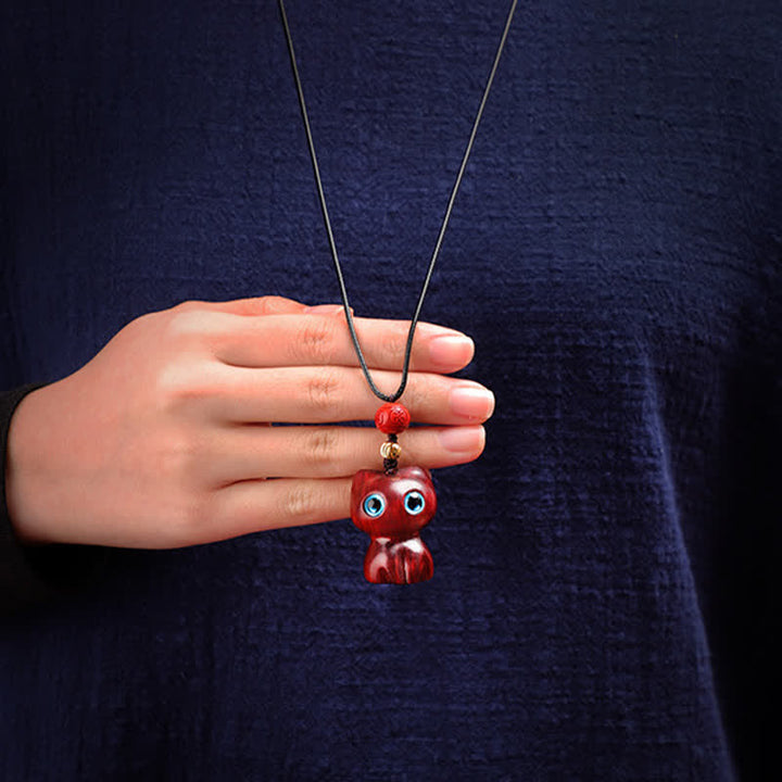 Buddha Stones Collana con ciondolo a forma di gatto carino in legno di ebano e sandalo rosso - image 8