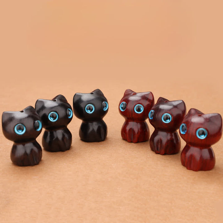 Buddha Stones Collana con ciondolo a forma di gatto carino in legno di ebano e sandalo rosso - image 15