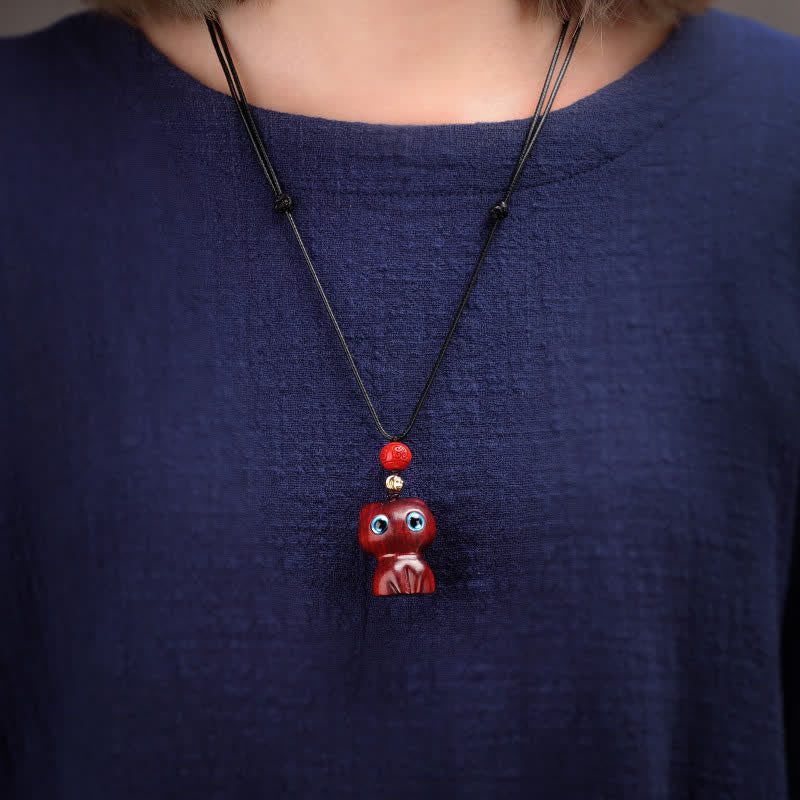 Buddha Stones Collana con ciondolo a forma di gatto carino in legno di ebano e sandalo rosso - image 9