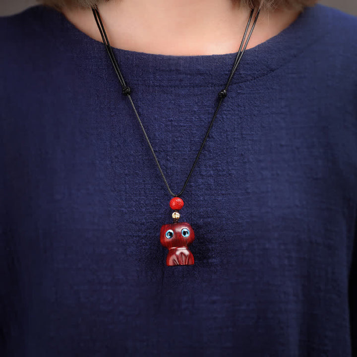 Buddha Stones Collana con ciondolo a forma di gatto carino in legno di ebano e sandalo rosso - image 9