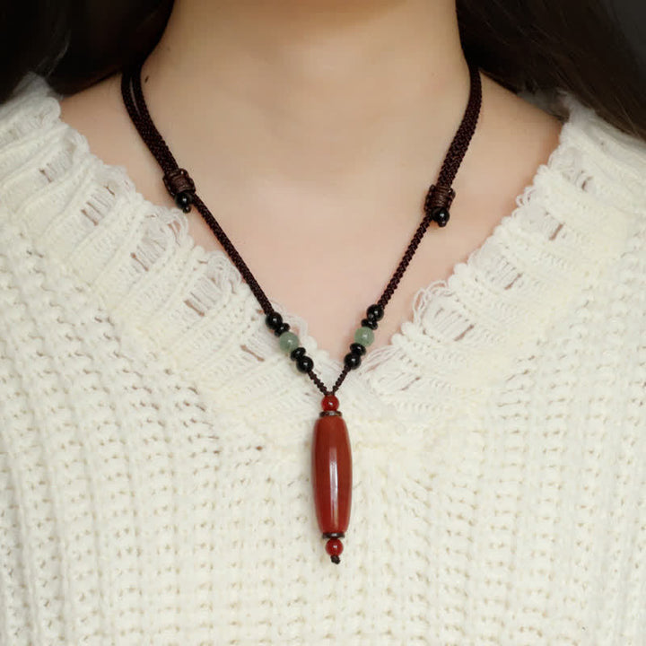 Buddha Stones Collana con pendente ovale intrecciato in agata verde e agata rossa. - image 11