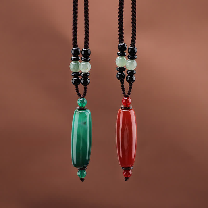 Buddha Stones Collana con pendente ovale intrecciato in agata verde e agata rossa. - image 13