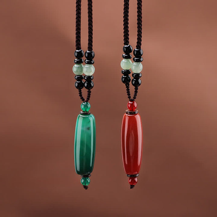 Buddha Stones Collana con pendente ovale intrecciato in agata verde e agata rossa. - image 13