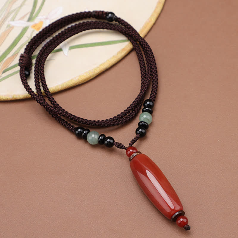 Buddha Stones Collana con pendente ovale intrecciato in agata verde e agata rossa. - image 10