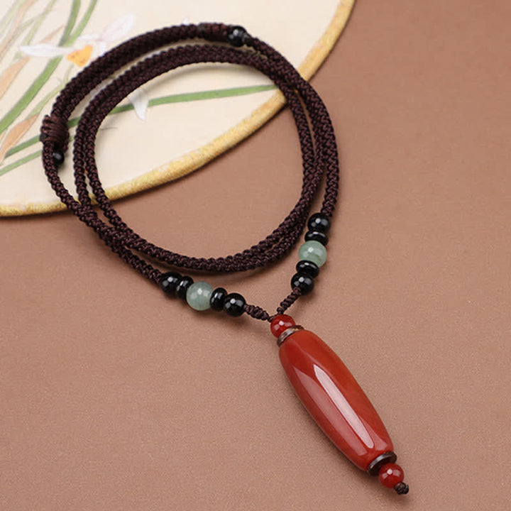 Buddha Stones Collana con pendente ovale intrecciato in agata verde e agata rossa. - image 10
