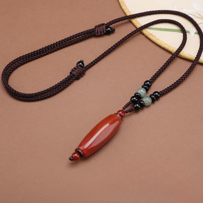 Buddha Stones Collana con pendente ovale intrecciato in agata verde e agata rossa. - Agata rossa naturale (il colore può variare) - image 8