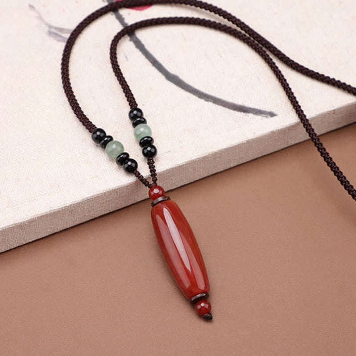 Buddha Stones Collana con pendente ovale intrecciato in agata verde e agata rossa. - image 9