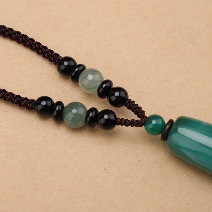 Buddha Stones Collana con pendente ovale intrecciato in agata verde e agata rossa. - image 4