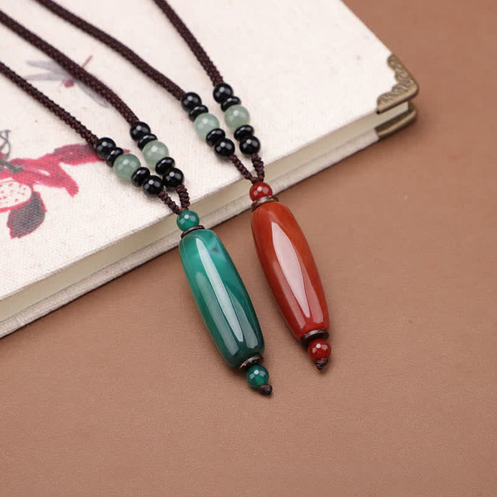 Buddha Stones Collana con pendente ovale intrecciato in agata verde e agata rossa. - image 14