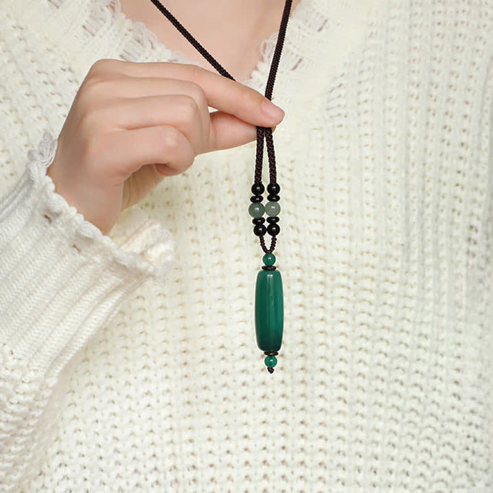 Buddha Stones Collana con pendente ovale intrecciato in agata verde e agata rossa. - image 6