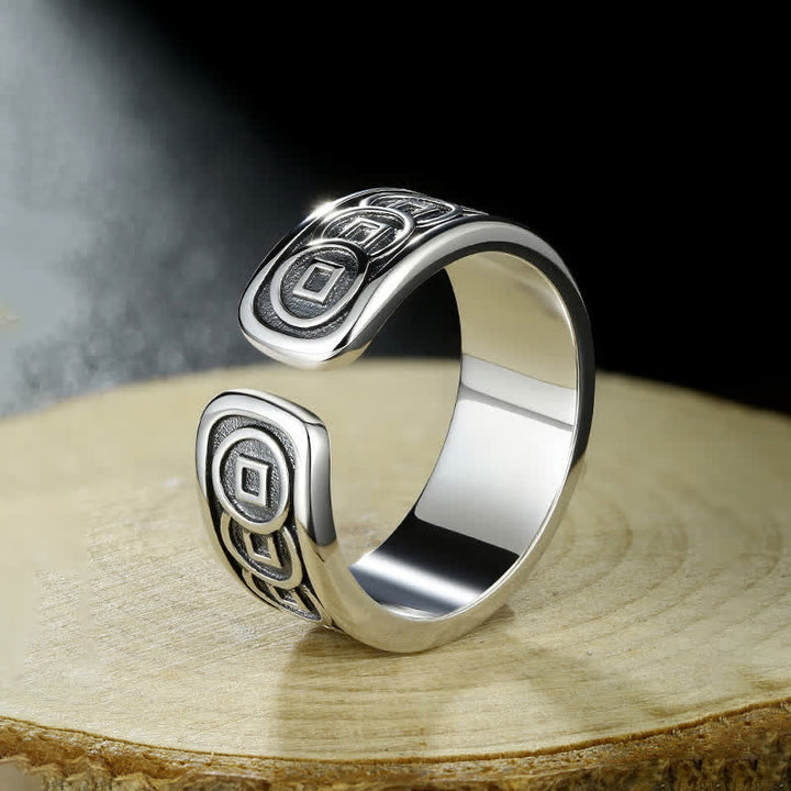 Buddha Stones Anello regolabile di protezione Jambhala tibetano placcato in rame con argento e giallo. - image 3