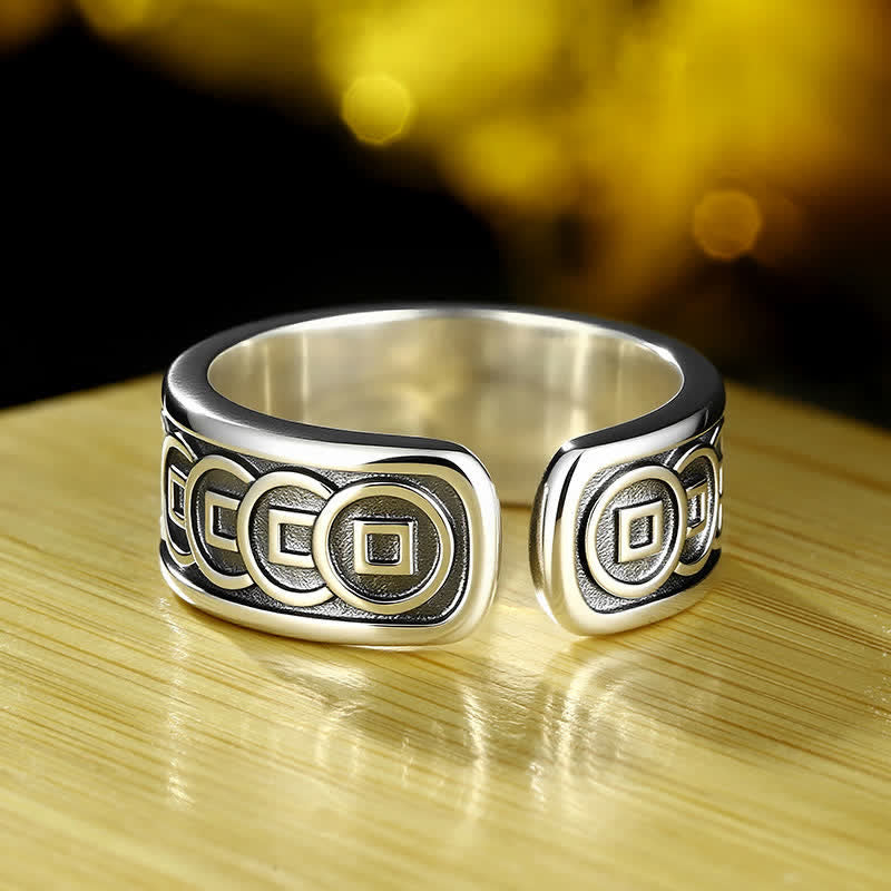 Buddha Stones Anello regolabile di protezione Jambhala tibetano placcato in rame con argento e giallo. - image 2