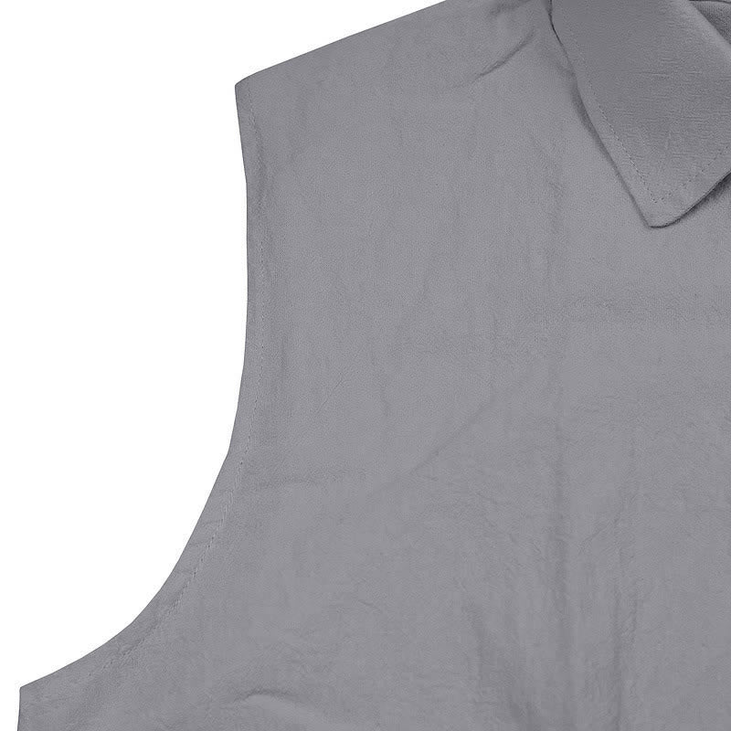 Buddha Stones Camicia da uomo estiva casual minimalista senza maniche con bottoni. - image 27