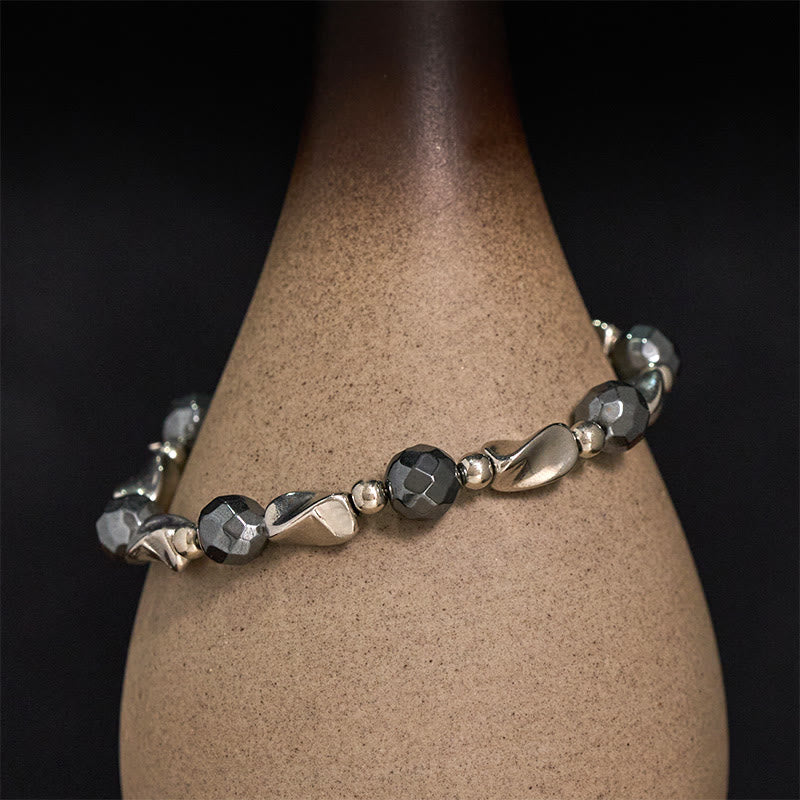 Buddha Stones Bracciale a catena potente in acciaio al titanio e ematite naturale - Ematite (circonferenza del polso 16-19 cm) - image 0