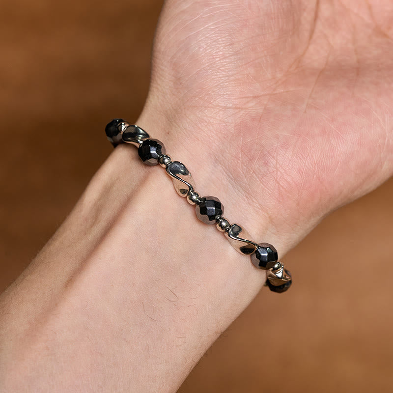 Buddha Stones Bracciale a catena potente in acciaio al titanio e ematite naturale - image 3