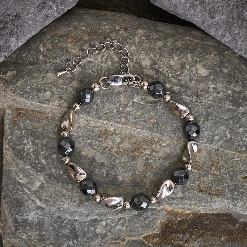 Buddha Stones Bracciale a catena potente in acciaio al titanio e ematite naturale - image 1