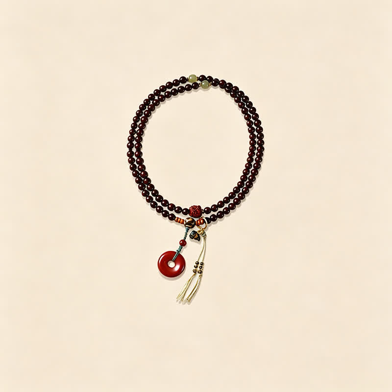 Buddha Stones Mala di protezione con fibbia della pace in legno di sandalo rosso, intrecciata a mano con 108 perline. - image 6