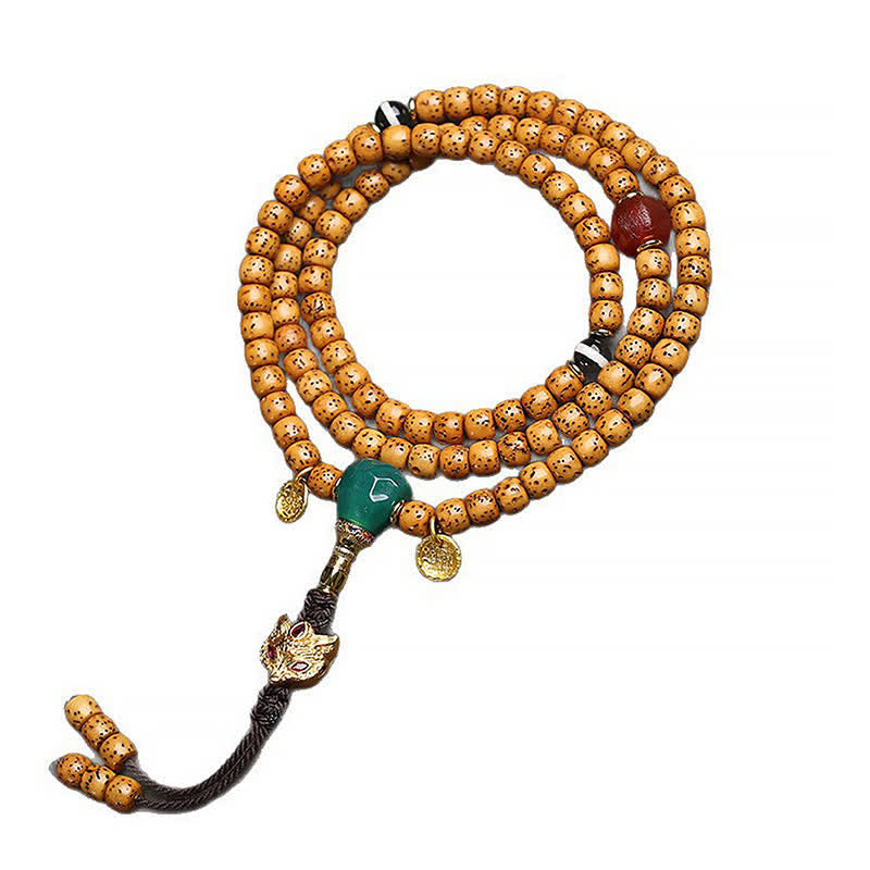 Buddha Stones Mala tibetano fatto a mano con 108 perle, composto da semi di Bodhi, zucca volpe e stella, luna e semi di Bodhi. - image 1