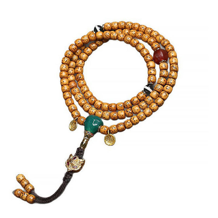 Buddha Stones Mala tibetano fatto a mano con 108 perle, composto da semi di Bodhi, zucca volpe e stella, luna e semi di Bodhi. - image 1