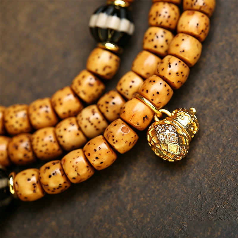 Buddha Stones Mala tibetano fatto a mano con 108 perle, composto da semi di Bodhi, zucca volpe e stella, luna e semi di Bodhi. - image 3