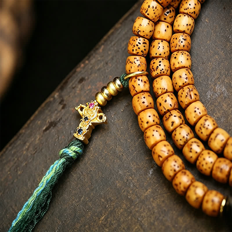 Buddha Stones Mala tibetano fatto a mano con 108 perle, composto da semi di Bodhi, zucca volpe e stella, luna e semi di Bodhi. - image 8