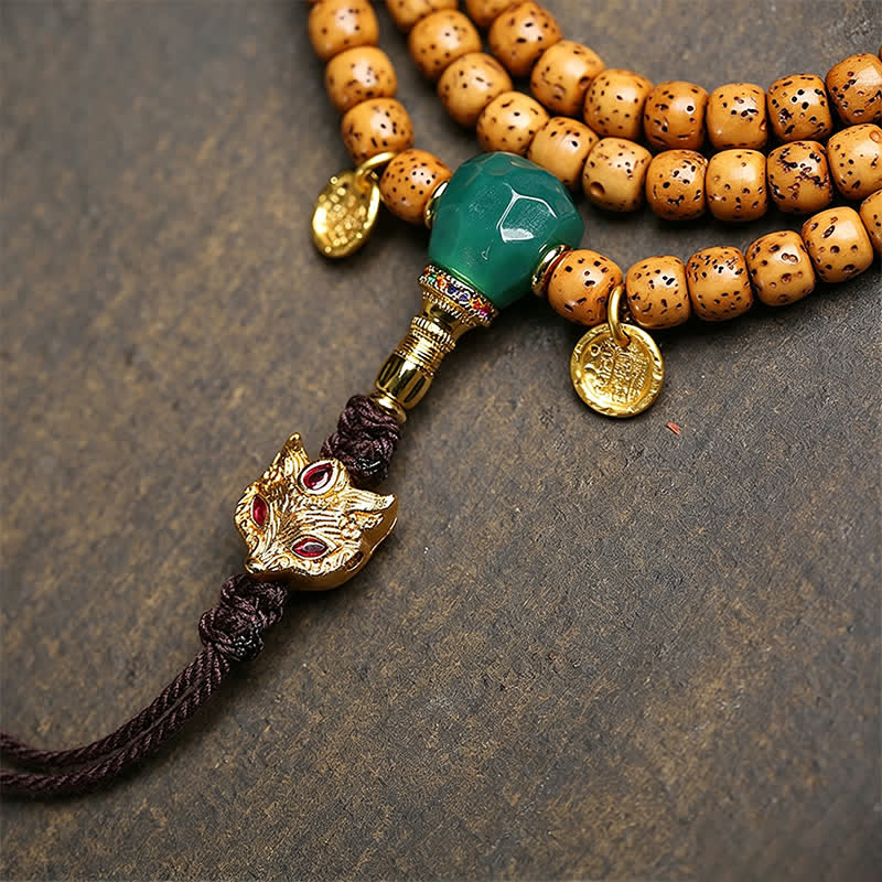 Buddha Stones Mala tibetano fatto a mano con 108 perle, composto da semi di Bodhi, zucca volpe e stella, luna e semi di Bodhi. - image 2